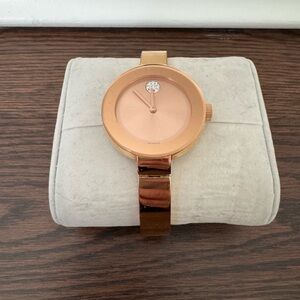 Movado Bold Rose Gold Bangle Watch with Crystal Detail